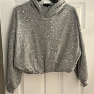 Gray Hoodie with Rhinestone Accents